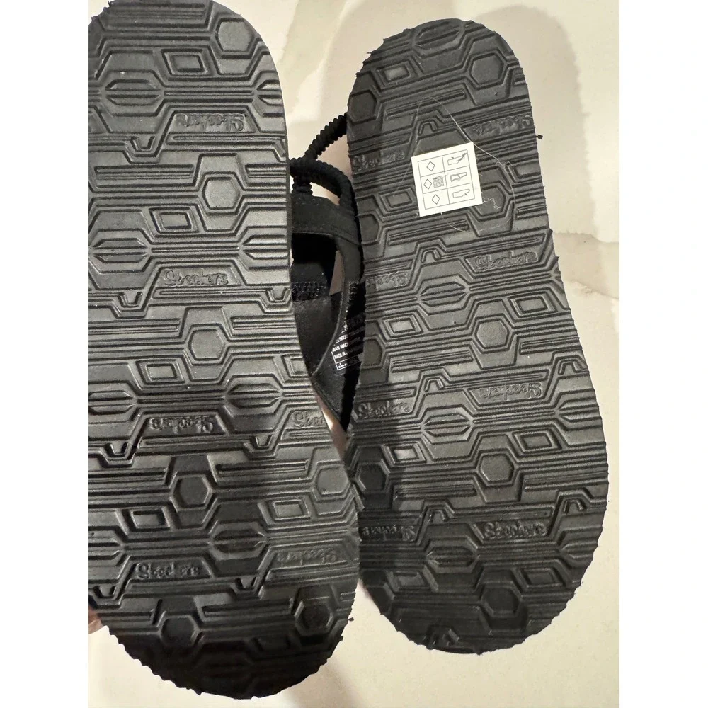 Skechers Cali Yoga Foam Women Black Rhinestone‎ SlingSandals Wide Fit NEW 8.5